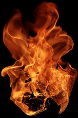 magical fire ignition - burning red-orange hot flame - fiery elements isolated on a black background - 232920465
