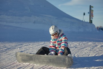 Snowboarder sitting in the snlow