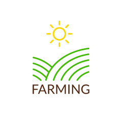Fototapeta na wymiar Farm logo. Farming emblem with field or meadow. Healthy and organic food symbol. Vector illustration.