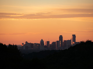 Fototapeta na wymiar Golden sunrise over skyline of Austin, Texas