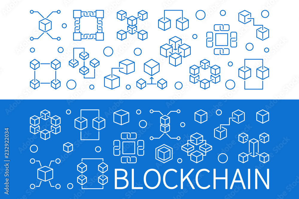 Poster set of 2 blockchain vector horizontal outline banners