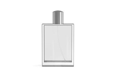 Perfume bottle and packaging box on isolated white background, ready for your design presentation,  3d illustration
