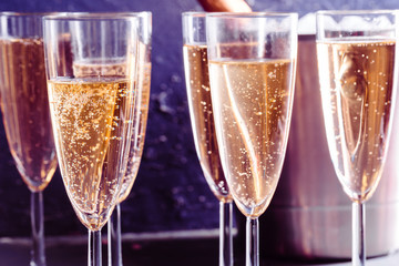 Glasses of champagne on the table