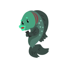 Fish with smartphone, cute animal cartoon character with modern gadget vector Illustration on a white background