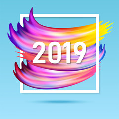 2019 New Year on the background of a colorful paint design element