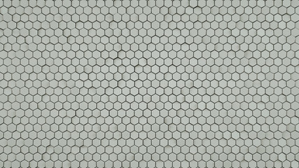 Wall of small white hexagons 3D rendering