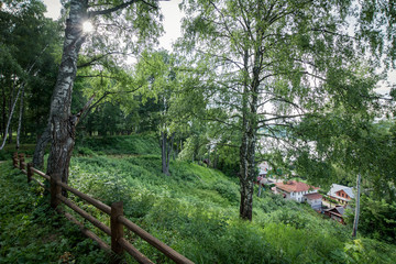 Plyos, Ivanovo Oblast, Russia - July 9, 2013: Nature view in a small town on the Volga River