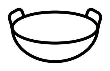 Traditional Chinese wok cooking pan with two handles line art vector icon for food apps and websites - obrazy, fototapety, plakaty