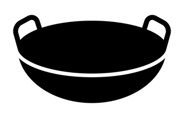 Traditional Chinese wok cooking pan flat vector icon for food apps and websites