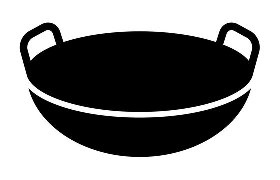 Traditional Chinese wok cooking pan flat vector icon for food apps and websites