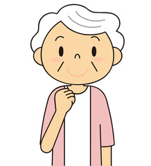 シニア　女性　ガッツポーズをするおばあちゃん　二頭身