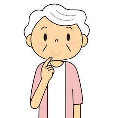 シニア　女性　考えるおばあちゃん　二頭身