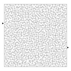 Difficult square maze. Game for kids. Puzzle for children and adult. One entrance, one exit. Labyrinth conundrum. Flat vector illustration isolated on white background.