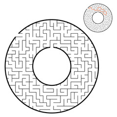 Abstract round maze. Game for kids. Puzzle for children. One entrance, one exit. Labyrinth conundrum. Flat vector illustration isolated on white background. With answer. With place for your image.