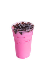 Fototapeta na wymiar color of tea with bubble in plastic glass with white background,bubble milk tea