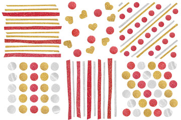 Red gold and silver glitter pattern paper cut on white background - isolated