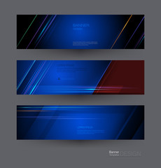 Abstract banners set with image of speed movement pattern and motion blur over dark blue color. Science, futuristic, energy technology concept. Vector background for web banner template or brochure