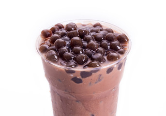 color of  tea with bubble in plastic glass with white background,bubble milk tea
