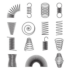 Metal springs. Spiral lines, coil shapes isolated vector symbols. Illustration of spiral and spring flexible line - obrazy, fototapety, plakaty