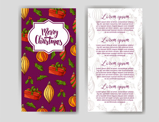 Holiday vintage design for card. Christmas celebration. Poster with lettering and hand drawn elements in sketch style. vector illustration