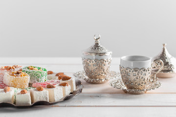 Turkish delight on a wooden table