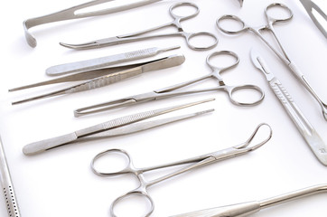 Surgical set on white background