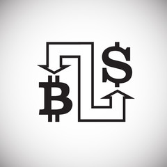 Bitcoin conversion dollar on white background icon