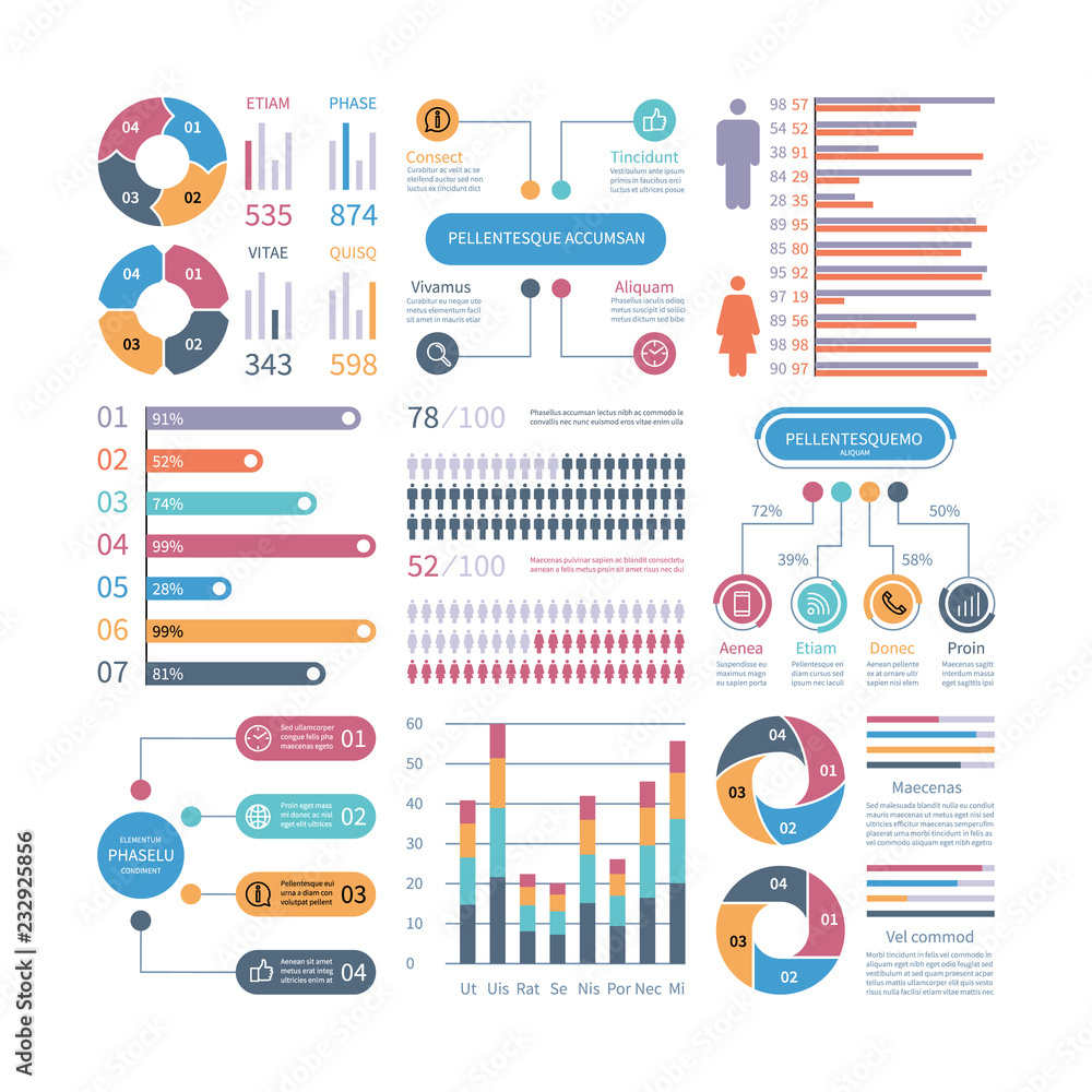 Poster infographic graphs. business chart process infochart diagram option flowchart with people icons. vec