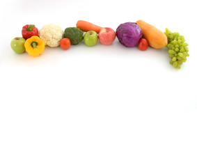 Fruits and vegetables on white background