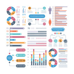 Infographic graphs. Business chart process infochart diagram option flowchart with people icons. Vector financial infographics elements. Illustration of flowchart process, graph and diagram