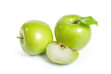Fresh granny smith apples on white background