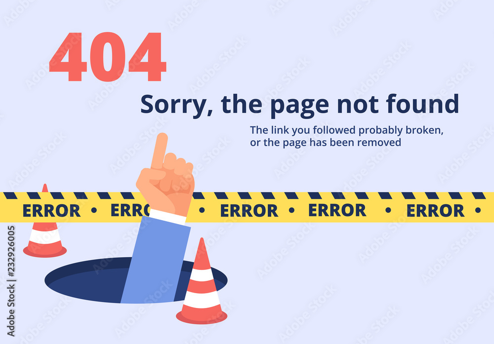 Fototapete not found concept. 404 error page design with hand holding message. vector background not found page