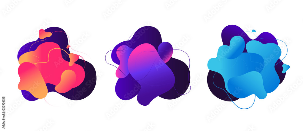 Poster abstract fluid shapes. liquid graphic elements, 3d magic flow dynamic bubbles. color modern vector b