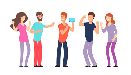 Friends laughing. People laughing together. Friendly fun conversation and joke vector concept. Illustration of friendship laughing, group together people man and woman