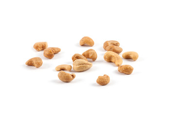 Fototapeta na wymiar Roasted cashew nuts isolated