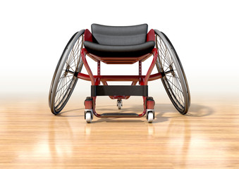 Fototapeta na wymiar Sports Wheelchair On Polished Wooden Floor