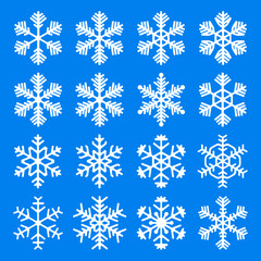 Fototapeta na wymiar Set of snowflake icons. Beautiful snowflakes of different artistic shapes. Vector Illustration