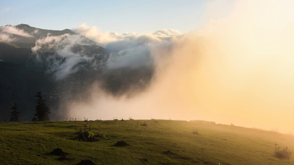 sunset in mountains clouds, bakhmaro