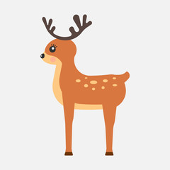 Cartoon funny deer icon isolated on white background. Vector illustration.