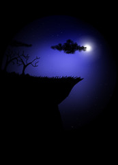 halloween night background with full moon and bats