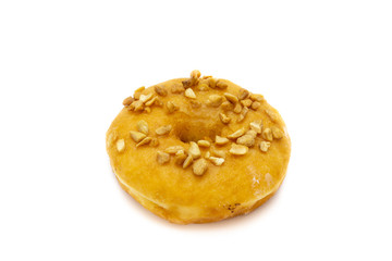 Donut with nut isolated on white background. Clipping path for use