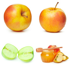 Collage of photos for Jewish New Year Holiday Rosh Hashana isolated on white background