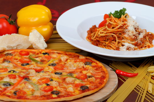 Pasta And Pizza With Tomato Sauce