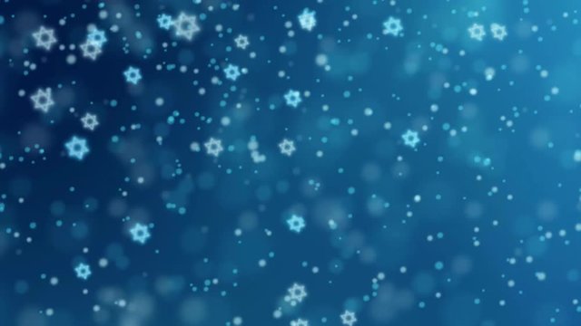 Abstract blue background with falling glittering bokeh lights and Jewish stars. HD Israeli animation for Jewish holidays Hannukah, Pesach, Rosh Hashanah, Purim.