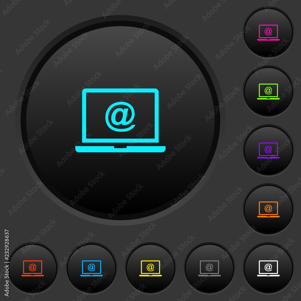 Poster laptop with email symbol dark push buttons with color icons