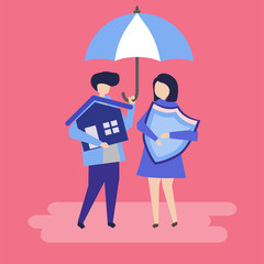 Couple and a house insurance concept illustration