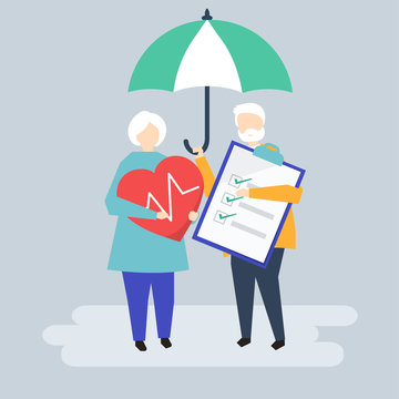 Characters of a senior couple and health insurance illustration