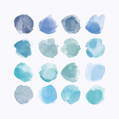 Colorful set with watercolor hand painted round shapes, stains, circles, blobs isolated on white. Elements for artistic design