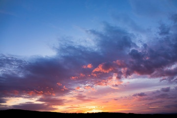 dramatic sky wth clouds in evening