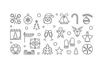 Fototapeta premium Happy New Year outline creative illustration. Vector line banner